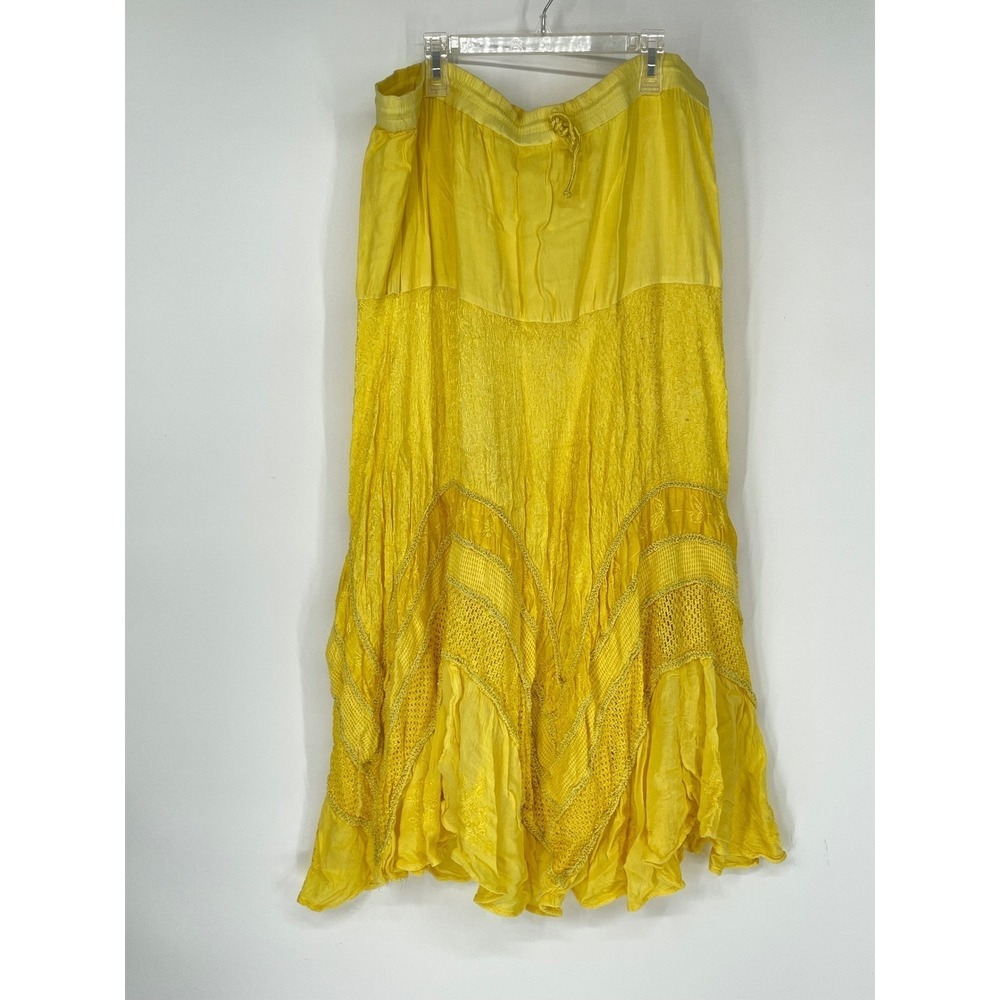 VTG Belma Yellow Boho Midi Skirt One Size Boho Prairie Hippie  80s 90s Tie Waist